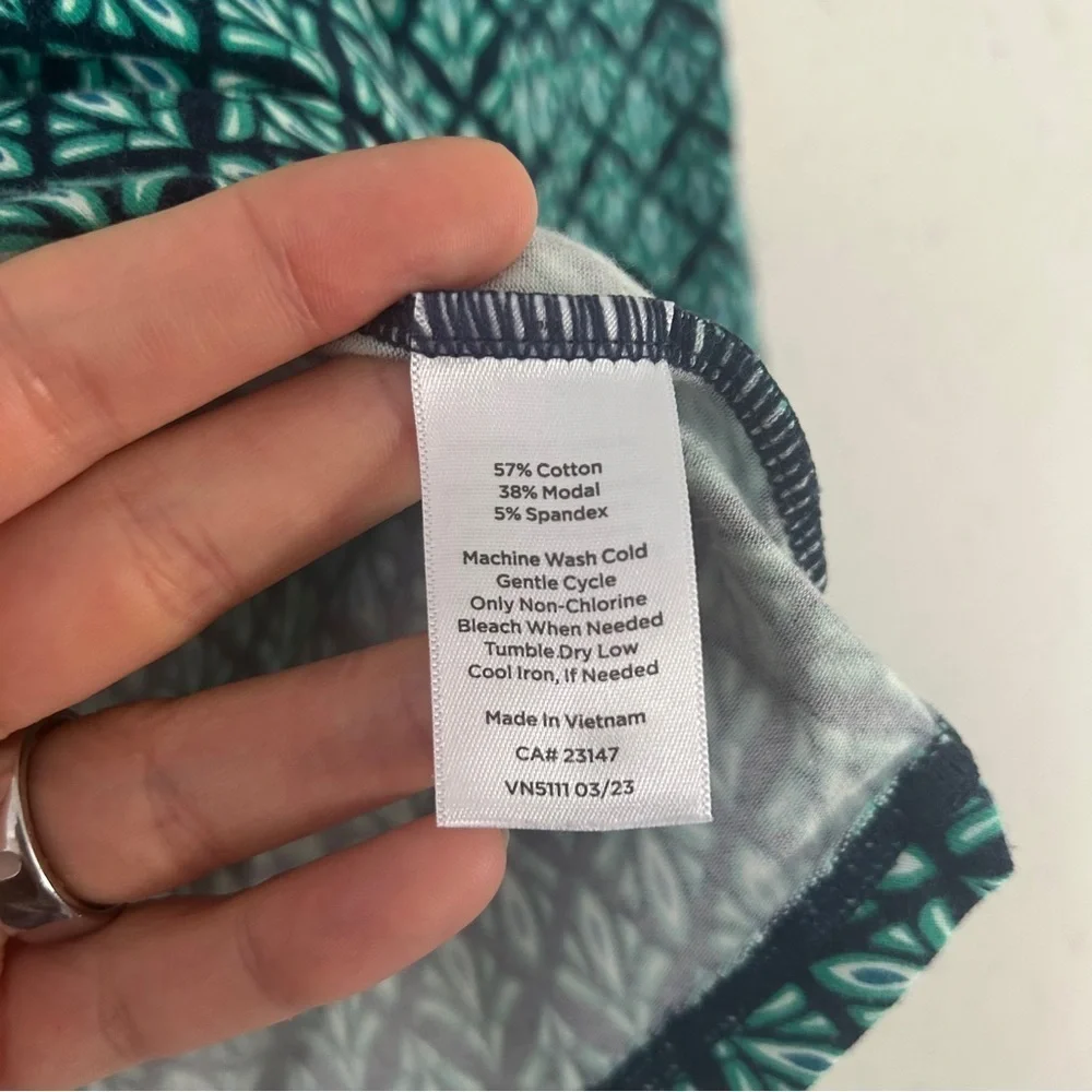 Talbots Teal Green Geometric Print Long Sleeve Blouse Casual Comfy Medium